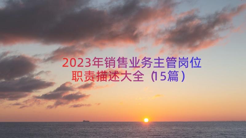 2023年销售业务主管岗位职责描述大全（15篇）