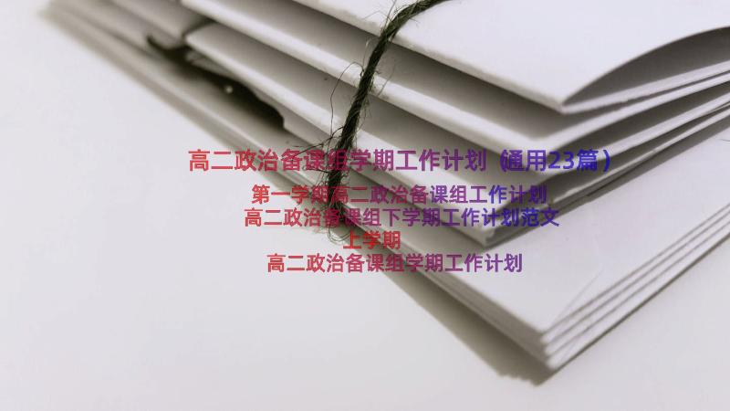 高二政治备课组学期工作计划（通用23篇）