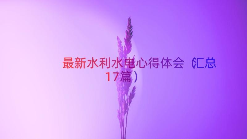 最新水利水电心得体会（汇总17篇）