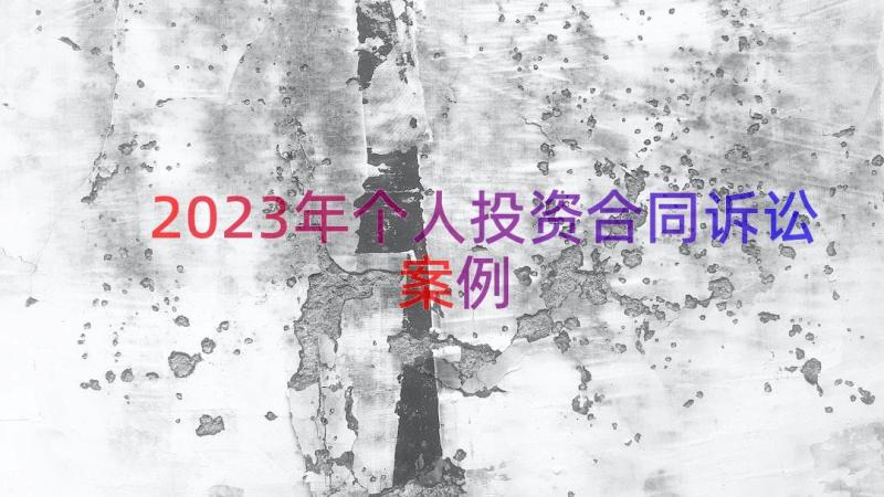 2023年个人投资合同诉讼（案例16篇）