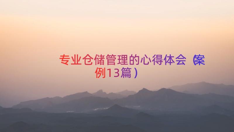 专业仓储管理的心得体会（案例13篇）