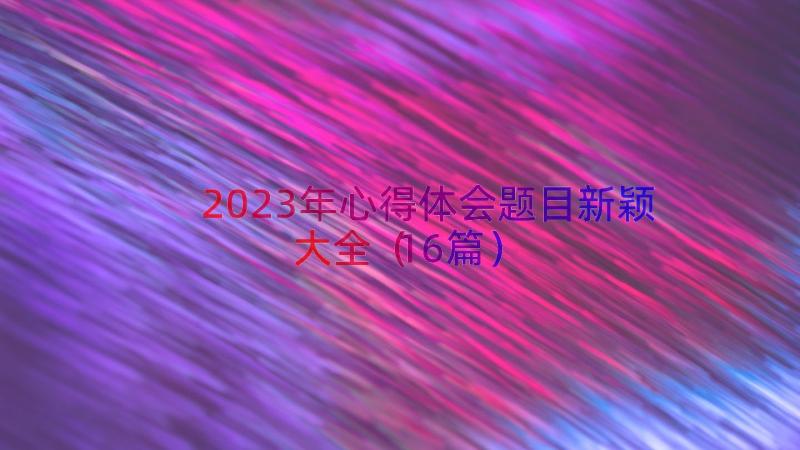 2023年心得体会题目新颖大全（16篇）