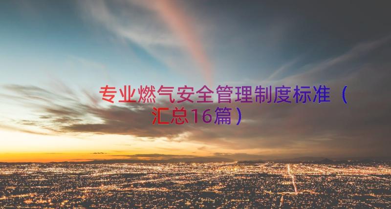 专业燃气安全管理制度标准（汇总16篇）