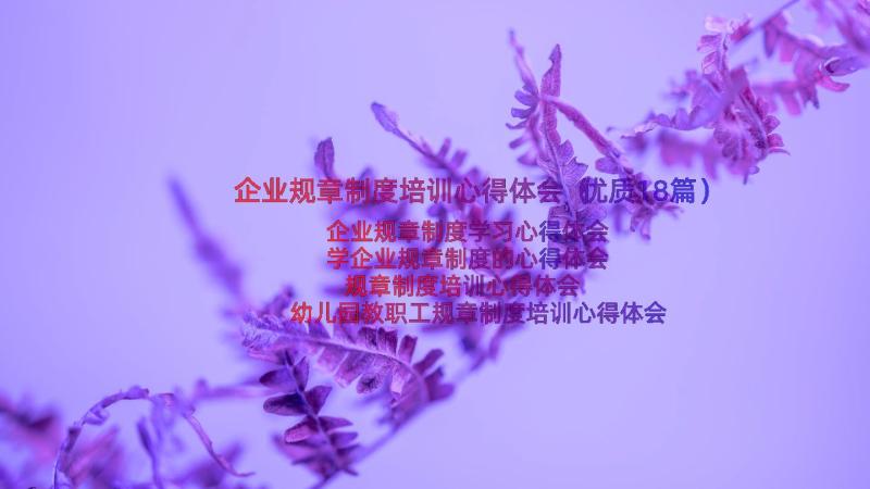 企业规章制度培训心得体会（优质18篇）