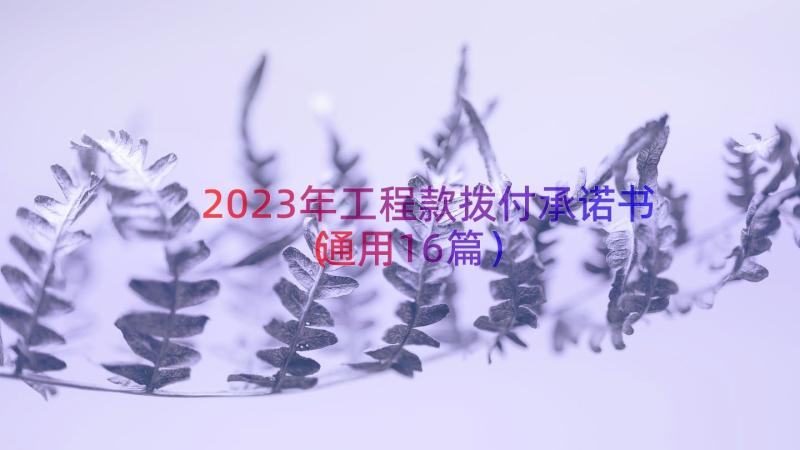 2023年工程款拨付承诺书（通用16篇）