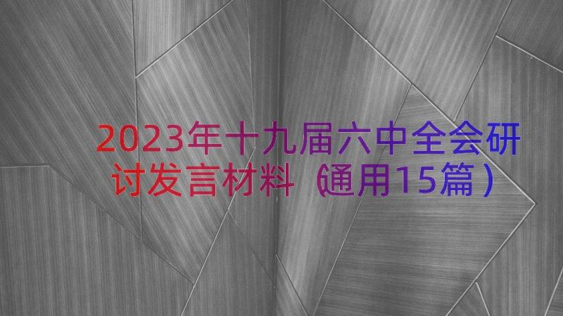 2023年十九届六中全会研讨发言材料通用