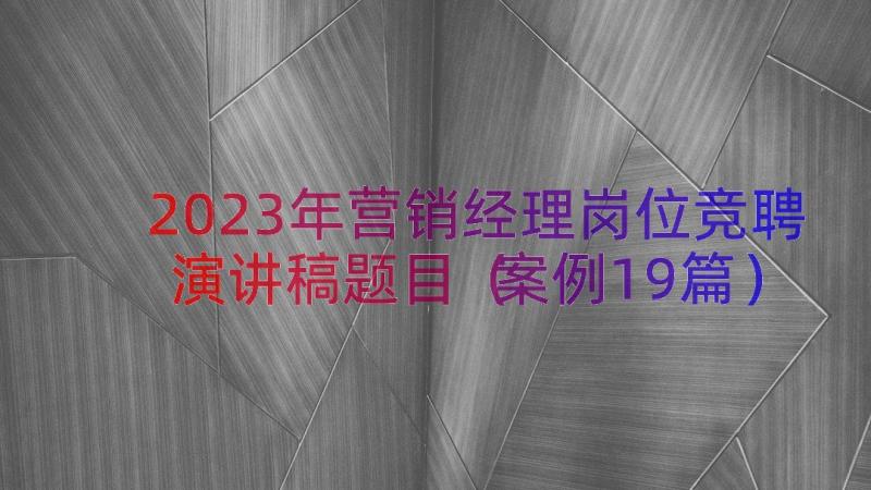 2023年营销经理岗位竞聘演讲稿题目案例