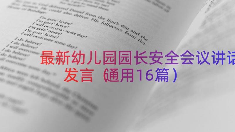 最新幼儿园园长安全会议讲话发言（通用16篇）