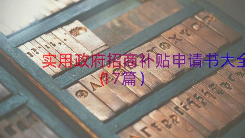 实用政府招商补贴申请书大全（17篇）