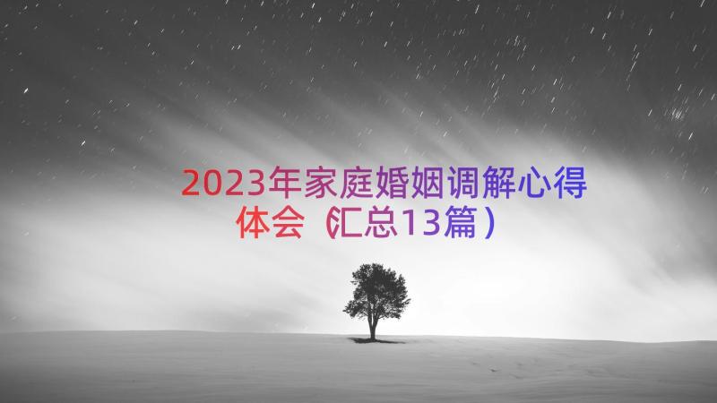 2023年家庭婚姻调解心得体会（汇总13篇）