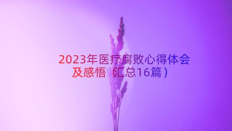 2023年医疗腐败心得体会及感悟（汇总16篇）