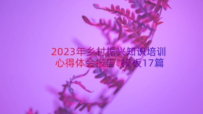 2023年乡村振兴知识培训心得体会报告（模板17篇）