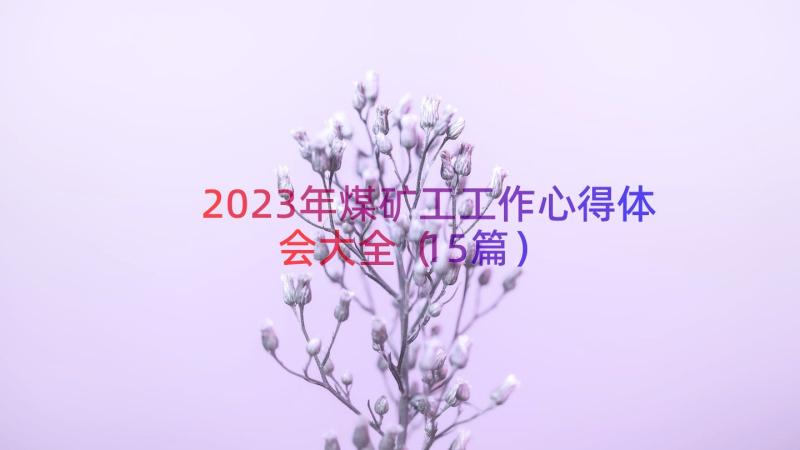 2023年煤矿工工作心得体会大全（15篇）