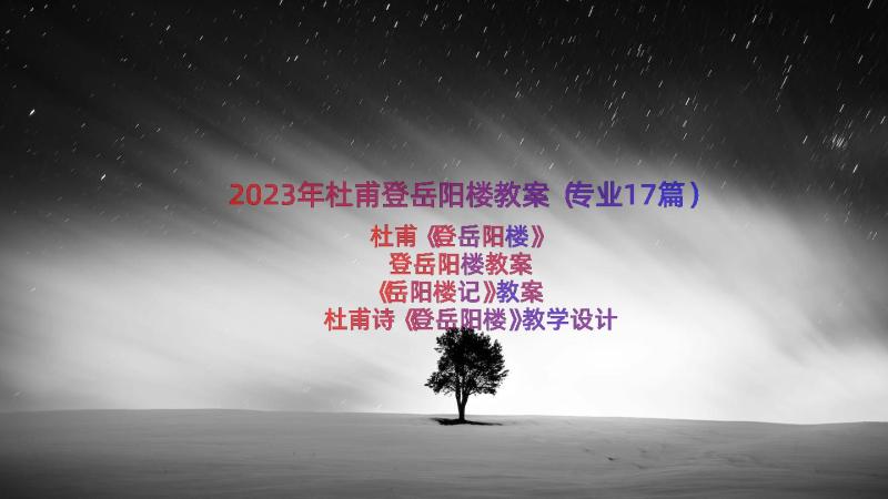 2023年杜甫登岳阳楼教案（专业17篇）