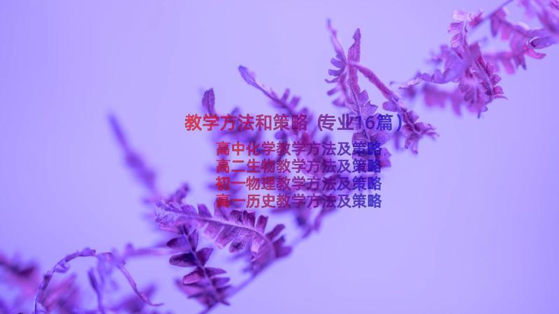 教学方法和策略（专业16篇）