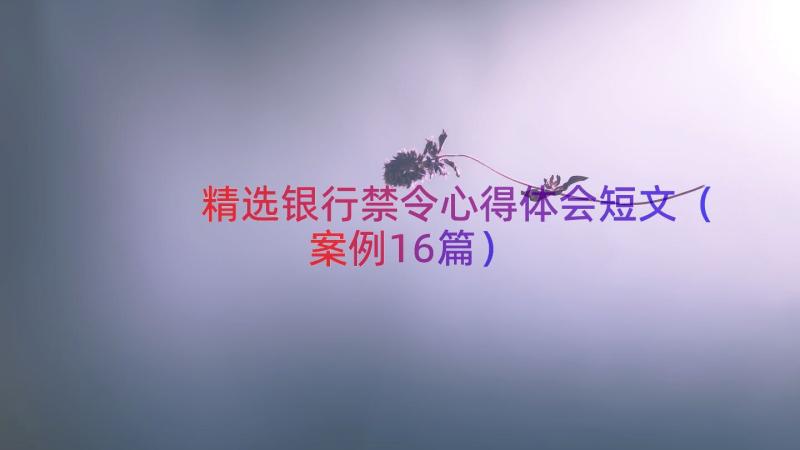 精选银行禁令心得体会短文（案例16篇）