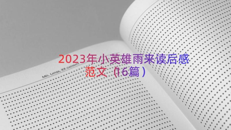 2023年小英雄雨来读后感范文（16篇）