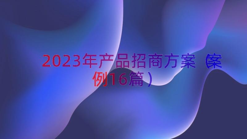 2023年产品招商方案（案例16篇）