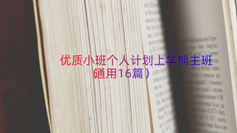 优质小班个人计划上学期主班（通用16篇）