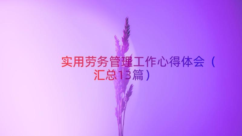 实用劳务管理工作心得体会（汇总13篇）