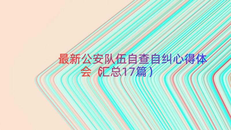 最新公安队伍自查自纠心得体会（汇总17篇）