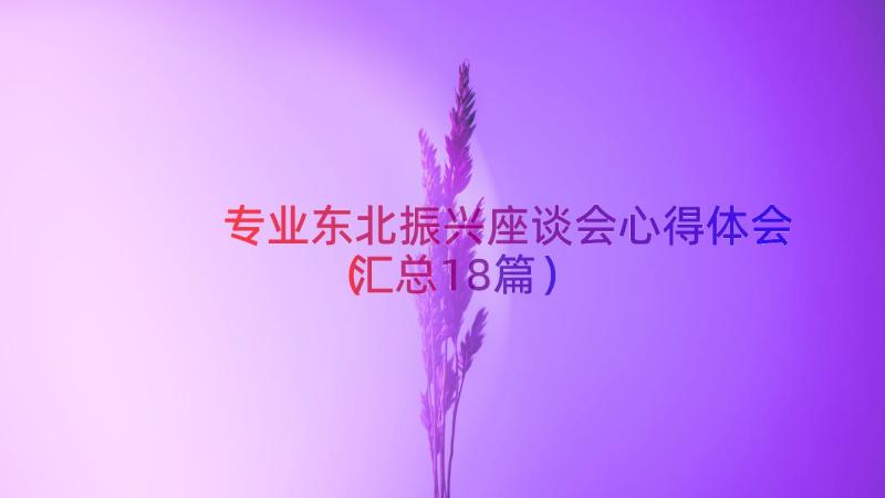 专业东北振兴座谈会心得体会（汇总18篇）