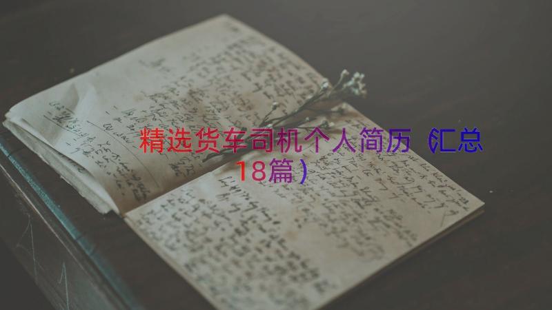 精选货车司机个人简历（汇总18篇）