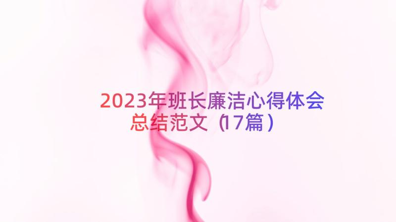 2023年班长廉洁心得体会总结范文（17篇）