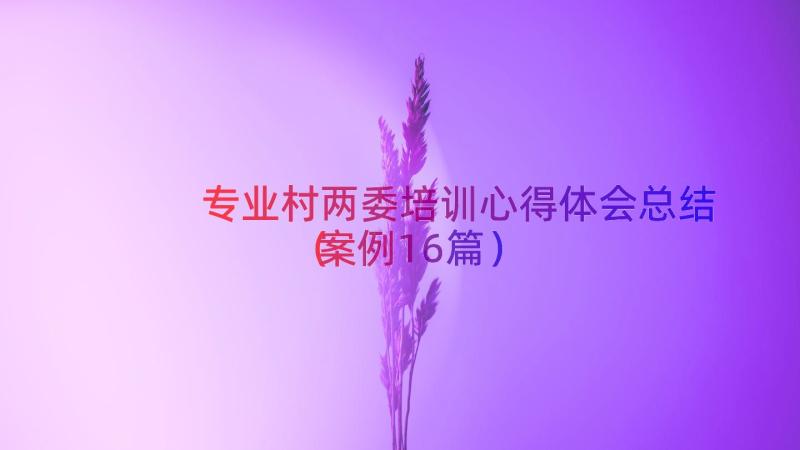 专业村两委培训心得体会总结（案例16篇）