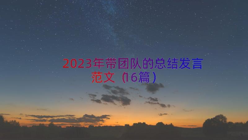 2023年带团队的总结发言范文（16篇）
